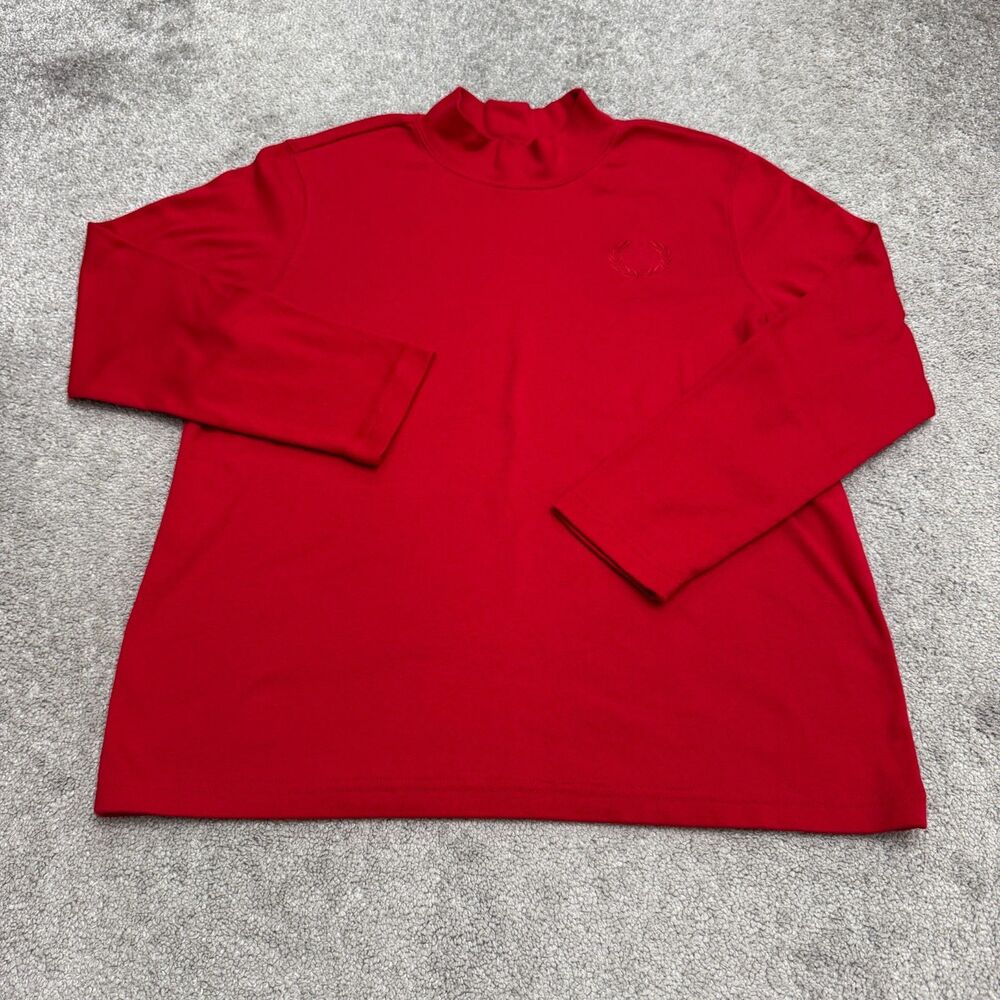 Vintage Blair Red Long Sleeve Mock Neck Shirt Top Womens Large Fleur De Lis Tee